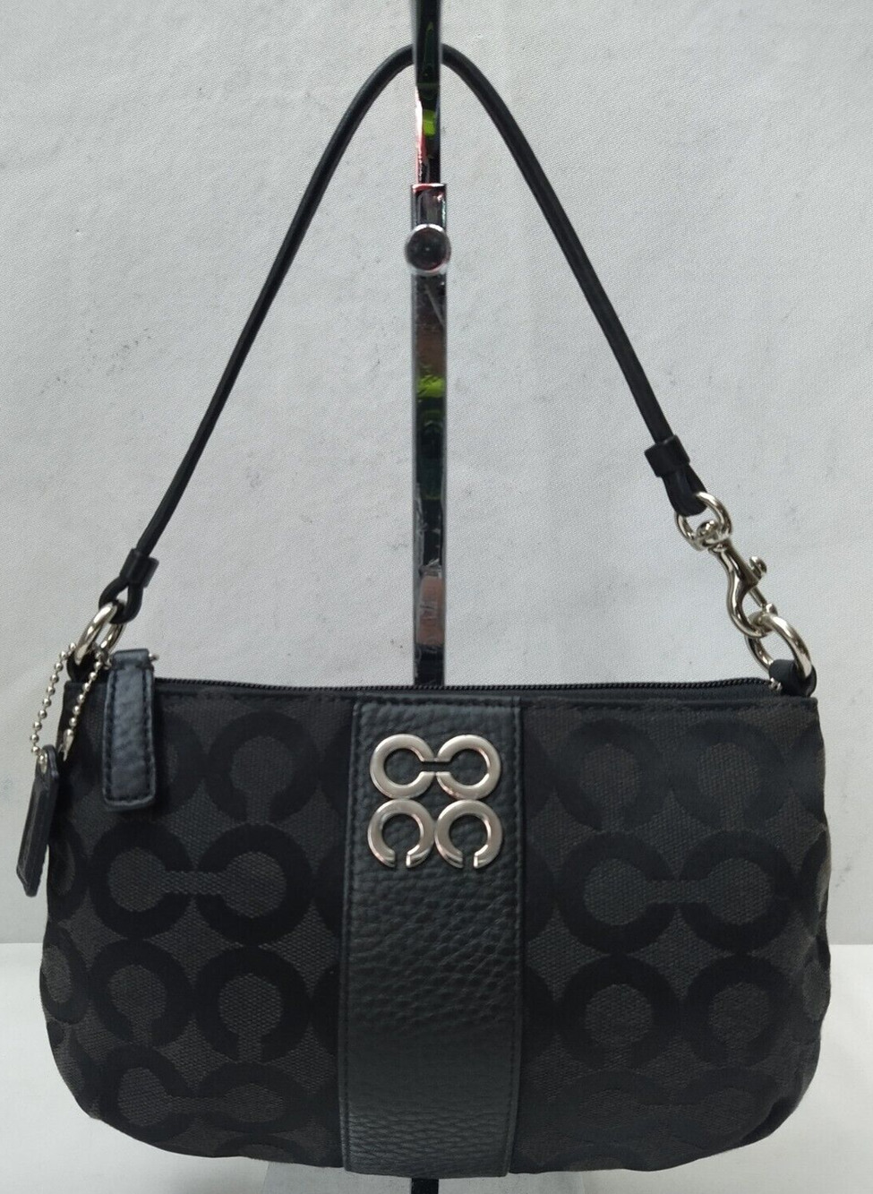 Coach Julia Signature Black Canvas Zipper Closure Large Wristlet Wallet